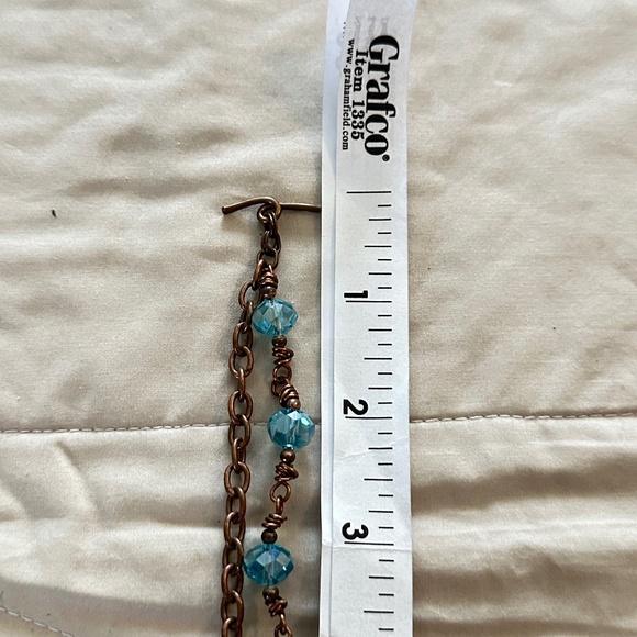 2/$15 Copper Blue & Brown stone/beaded “Sister” bracelet. Heart toggle clasp. - Picture 7 of 16